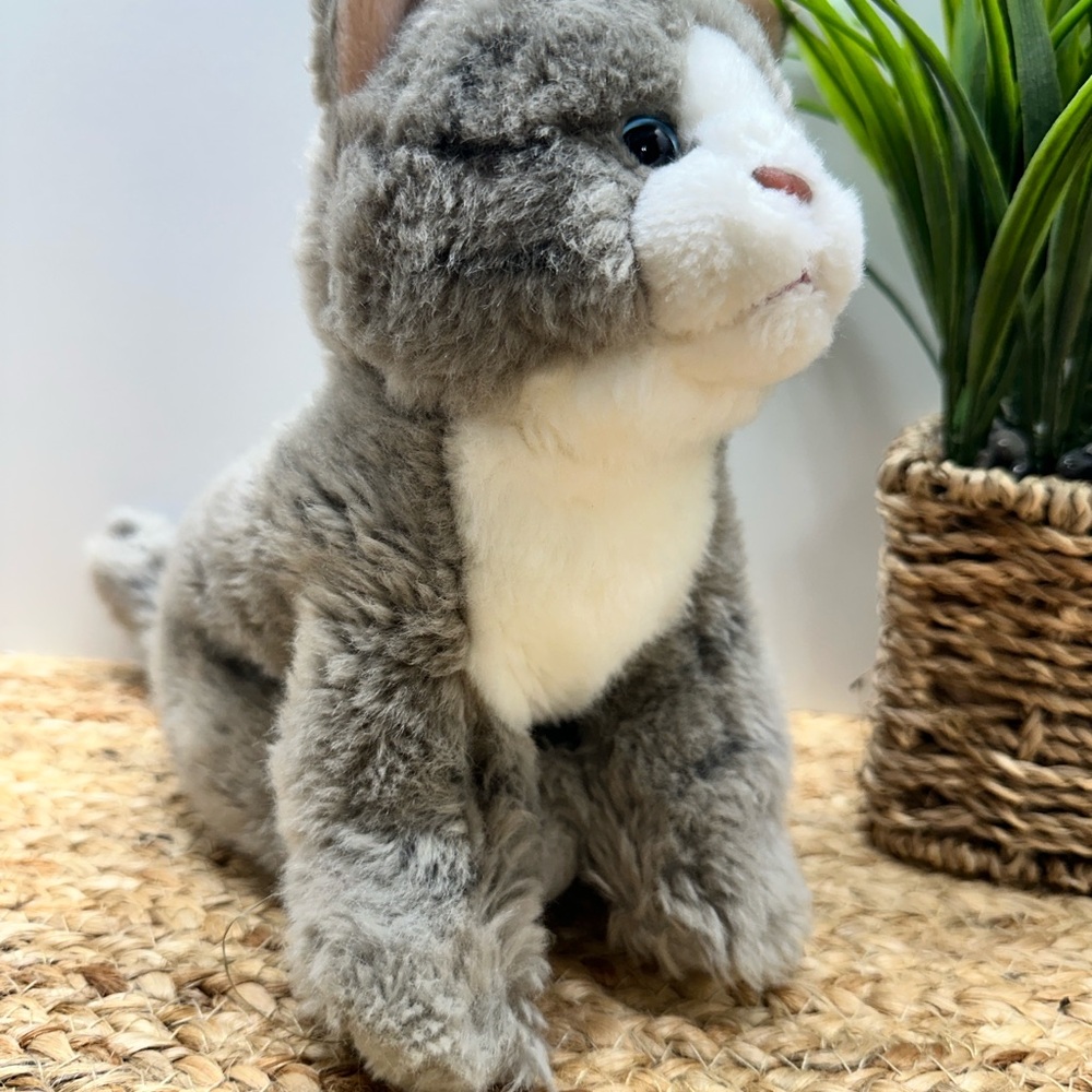 PICK ME!!!  Gray and White Soft Plush Cat with an Attitude